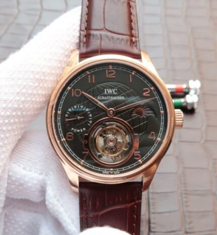 Replica IWC Portuguese Tourbillon Power Reserve Moonphase RG Markers Black Dial